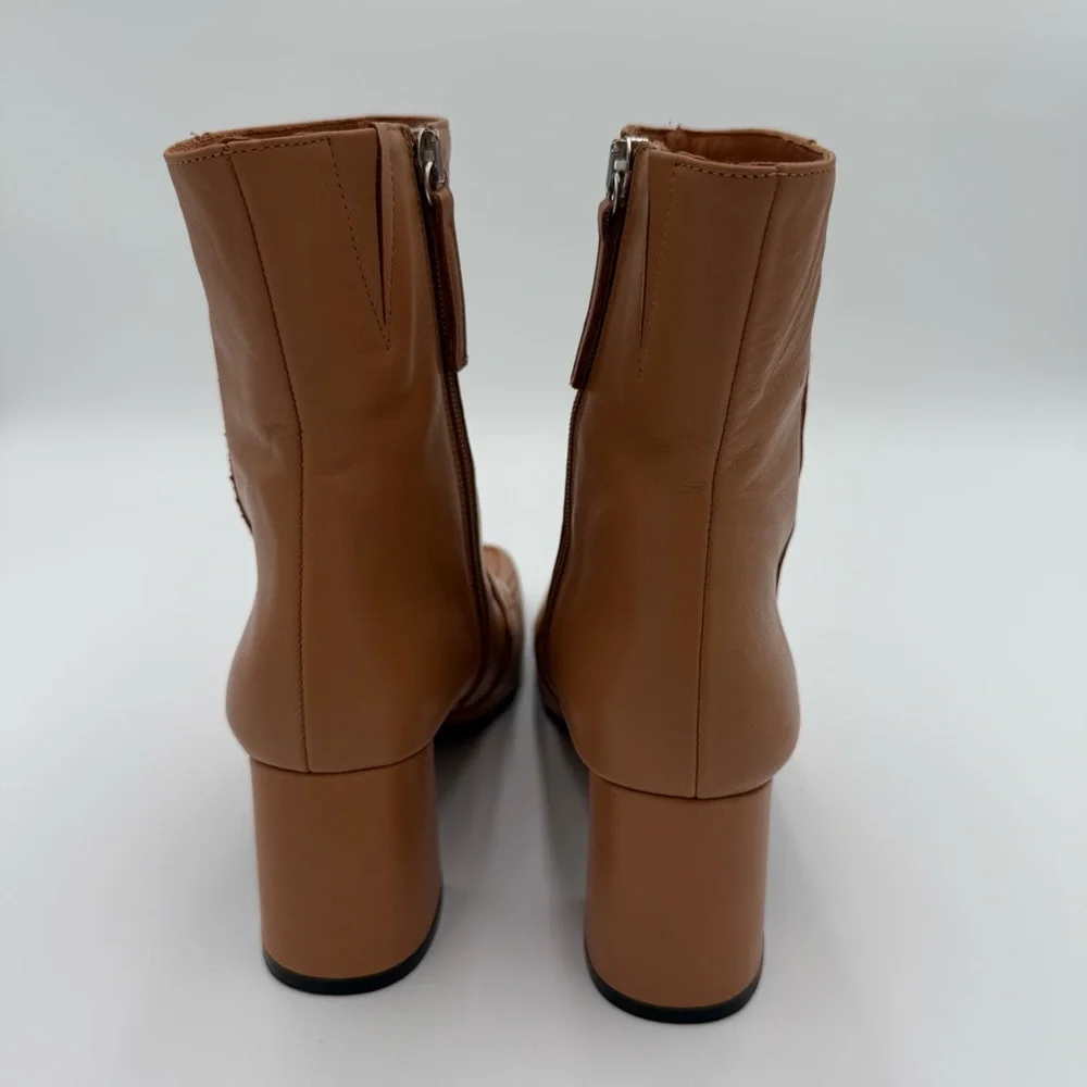 Angel‎ Alarcon Square Toe Chunky Block Heeled Ankle Boots Booties Camel 8 NWOT